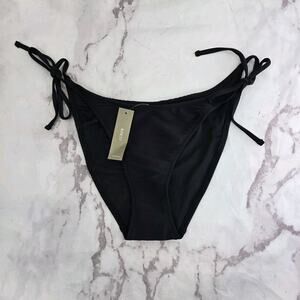 J Crew Swim Bottom Black Ribbed Curved Waist String Bikini High Cut Tie